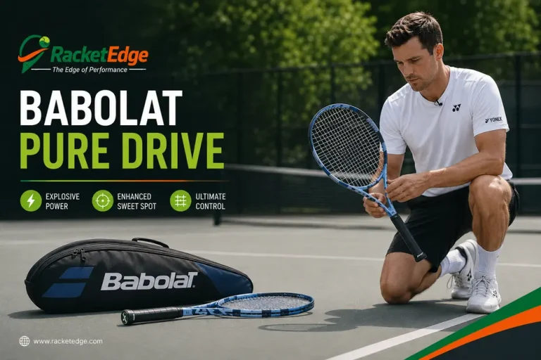 Babolat Pure Drive tennis racket, reviewed in our Wilson Blade vs Babolat Pure Drive comparison playtest on court